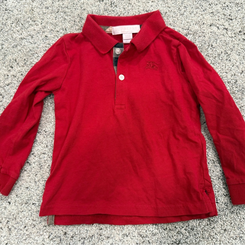 Burberry Kids Red Long Sleeve Polo